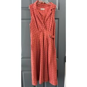 Anthropologie Burnt Coral Eyelet Flattering Summer Midi Dress Sz 10 $188 Pockets